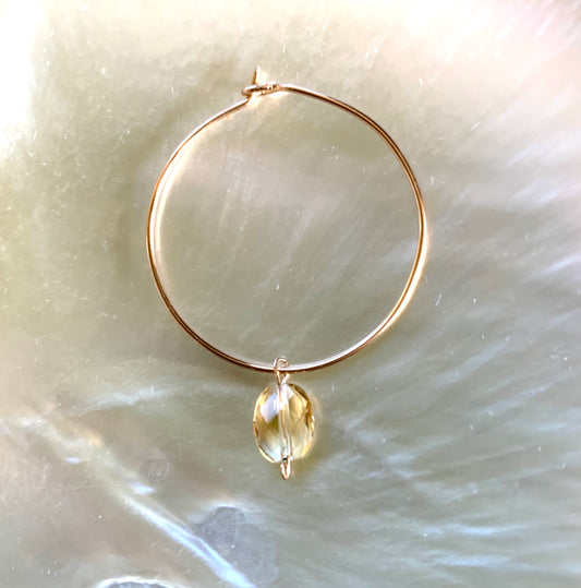 Clara citrine hoop earrings, gold citrine earrings, earrings on shell