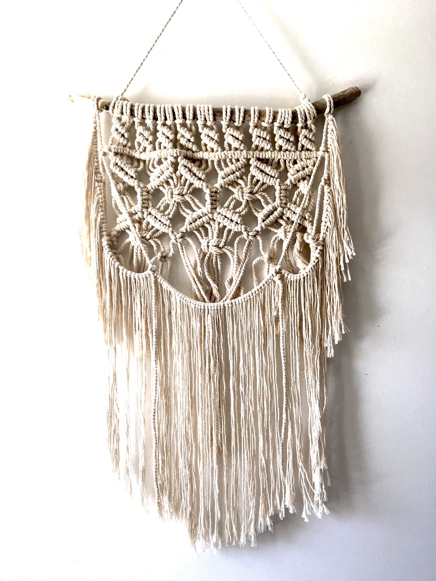 Kaelin macrame wall hanging, small macrame wall hanging, on white wall