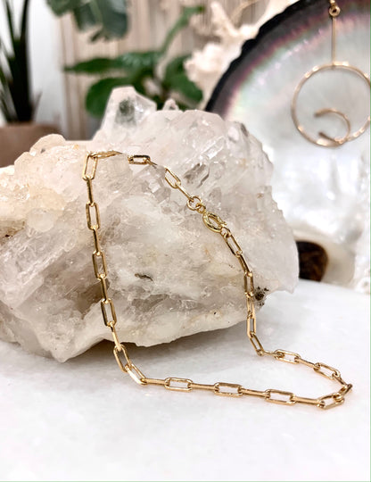 Elidi bracelet, paperclip bracelet gold, 14k gold fill bracelet on crystal